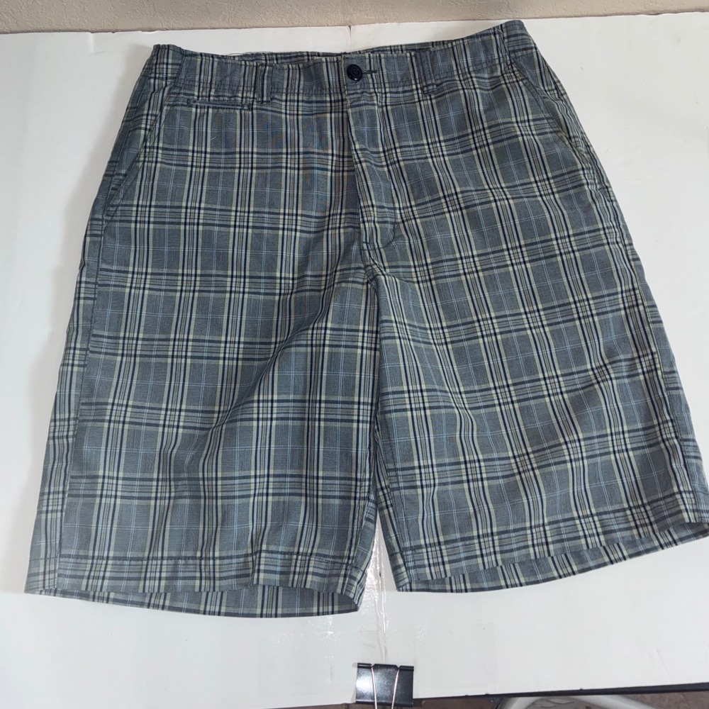 Champs Sports Mens Plaid Bermuda Shorts 34 Gray Blue Yellow 11in Y2K Style READ